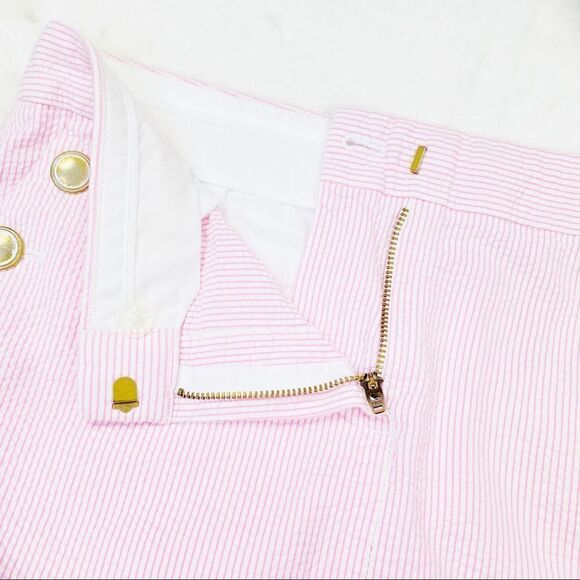 J. Crew Factory Seersucker Pencil Mini Skirt Pink White 6 - Picture 9 of 12